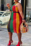 Многоцветное сексуальное прозрачное платье больших размеров в полоску без пояса Половина водолазки без рукавов
