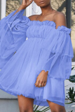 Абрикосовое повседневное сплошное сетчатое платье с открытыми плечами Нерегулярное платье Платья