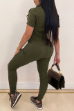 Army Green Fashion Casual Solid Buttons Umlegekragen Skinny Jumpsuits