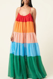 カラー カジュアル ソリッド パッチワーク スパゲッティ ストラップ スリング ドレス ドレス