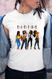 Vit Svart Mode Casual Print Basic O-hals T-shirts
