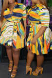 Цветное модное повседневное платье-рубашка с отложным воротником и пуговицами больших размеров с принтом