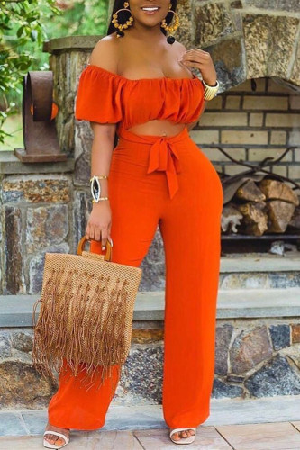 Oranje sexy mode strapless jumpsuit met korte mouwen