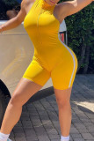 Желтый сексуальный повседневный однотонный обтягивающий комбинезон с воротником в стиле пэчворк