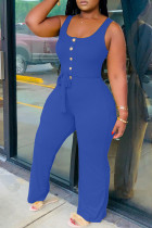 Blue Fashion Sexy Solid Sleeveless O Neck Jumpsuits