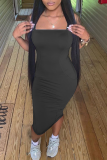 Black Sexy Solid High Opening Strapless Pencil Skirt Dresses