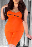 Barboteuse droite orange sexy imprimée dos nu à bretelles spaghetti