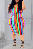 Black Sexy Print Patchwork Strapless Pencil Skirt Plus Size Dresses