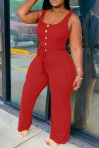 Red Fashion Sexy Solid Sleeveless O Neck Jumpsuits