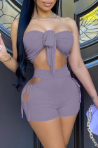 Фиолетовый сексуальный сплошной выдолбленный недоуздок без рукавов из двух частей