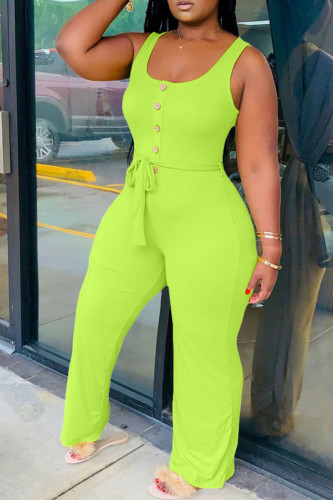Fluorescent Green Fashion Sexy Solid Sleeveless O Neck Jumpsuits