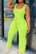 Fluoreszierende grüne Mode Sexy feste ärmellose Overalls mit O-Ausschnitt