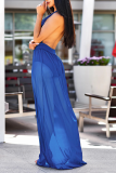 Синее сексуальное однотонное сетчатое платье с V-образным вырезом Платья