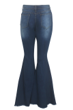 Dunkelblaue, lässige, solide, zerrissene Denim-Jeans mit mittlerer Taille und Boot-Cut
