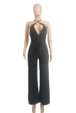 Rode sexy effen hoge opening halter losse jumpsuits