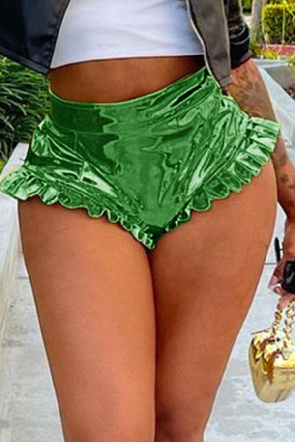 Calcinha verde sexy com babados finos cintura média tipo A cor sólida