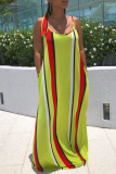 Yellow Casual Striped Patchwork Spaghetti Strap Straight Dresses