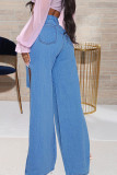 Jeans in denim larghi a vita alta con cardigan patchwork strappato solido blu Street