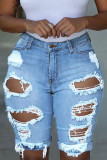 Short jeans azul escuro fashion sexy rasgado e justo