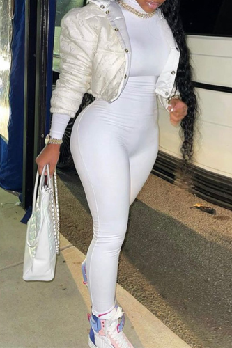 White Casual Solid Half A Turtleneck Skinny Jumpsuits