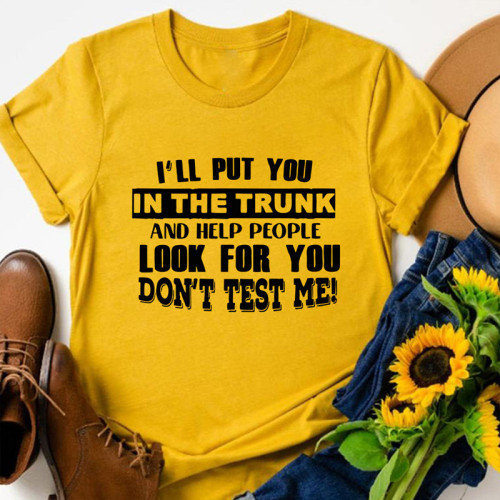 T-shirts à col rond basiques à imprimé de lettres décontractés jaunes