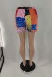 Multicolor Mode Casual Print Basic vanliga shorts med hög midja