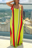 Yellow Casual Striped Patchwork Spaghetti Strap Straight Dresses