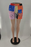 Calções de cintura alta com estampa casual moda multicolorida básica