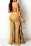Rode sexy effen hoge opening halter losse jumpsuits