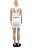 White Fashion Sexy Solid Hollowed Out O Neck Sleeveless Three-piece Set