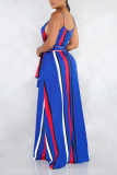 Baby Blue Casual Striped Patchwork Spaghetti Strap Straight Dresses