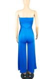 Blå Casual Solid Patchwork Strapless Straight Jumpsuits