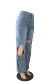 Jeans jeans folgado rasgado azul casual sólido