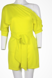 Yellow Casual Solid Bandage One Shoulder Regular Rompers