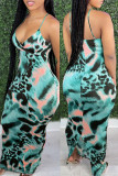 Платье с леопардовым принтом, модное сексуальное платье с открытой спиной и V-образным вырезом