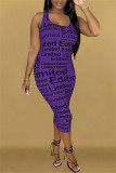 Фиолетовое модное сексуальное базовое платье без рукавов с U-образным вырезом