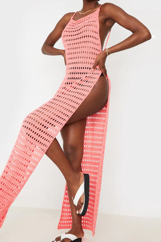 Rosa sexy Patchwork-Badebekleidung aus festem Netzstoff
