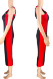 Vestidos de saia lápis com estampa casual vermelha preta patchwork com decote em O