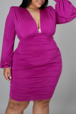 Purple Sexy Solid Patchwork V Neck Plus Size Dresses