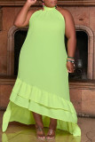 Light Green Sweet Solid Patchwork Asymmetrical Halter A Line Plus Size Dresses