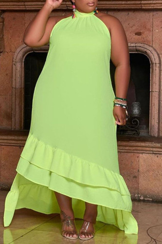Light Green Sweet Solid Split Joint Asymmetrical Halter A Line Plus Size Dresses