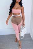 Blue Fashion Sexy Patchwork Bandage Hollowed Out Backless Strapless Skinny Jumpsuits
