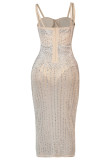 Абрикосовое сексуальное платье больших размеров с горячим бурением и открытой спиной на тонких бретельках без рукавов