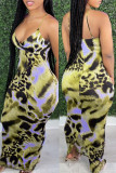 Robe imprimée léopard sexy à col en V et dos nu