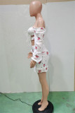 Белая модная сексуальная повязка с принтом и открытой спиной с квадратным воротником и длинным рукавом из двух частей