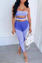 Blue Fashion Sexy Patchwork Bandage Uitgeholde Backless Strapless Skinny Jumpsuits