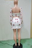 White Fashion Sexy Print Bandage Backless Square Collar Long Sleeve Two Pieces