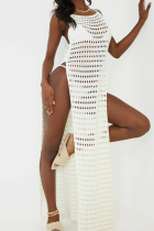 White Sexy Patchwork Solid Mesh Swimwears Cover Up