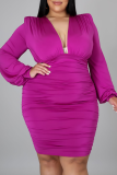 Púrpura Sexy Retazos lisos Cuello en V Vestidos de talla grande