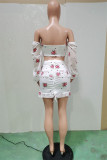 White Fashion Sexy Print Bandage Backless Square Collar Long Sleeve Two Pieces